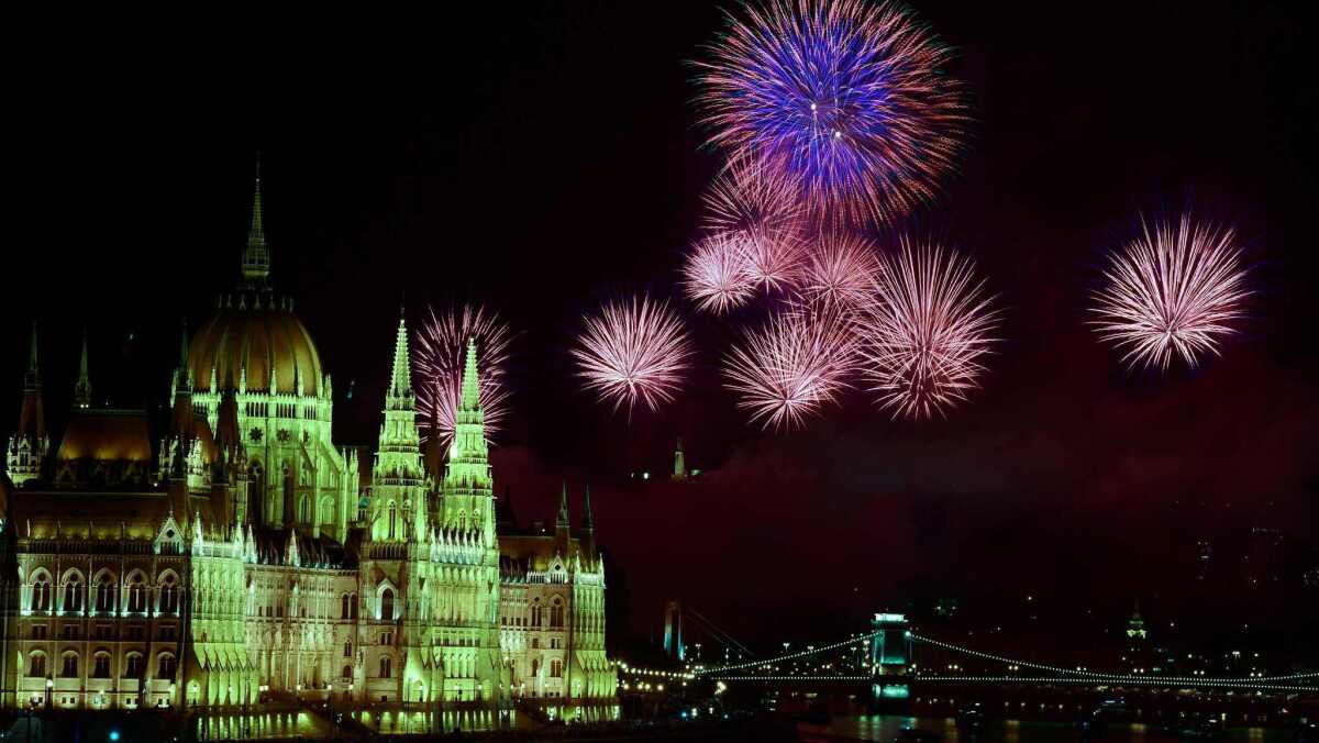 Fireworks burst by the Parliament building in Budapest during the Aug. 20 celebration of Hungary's national day.