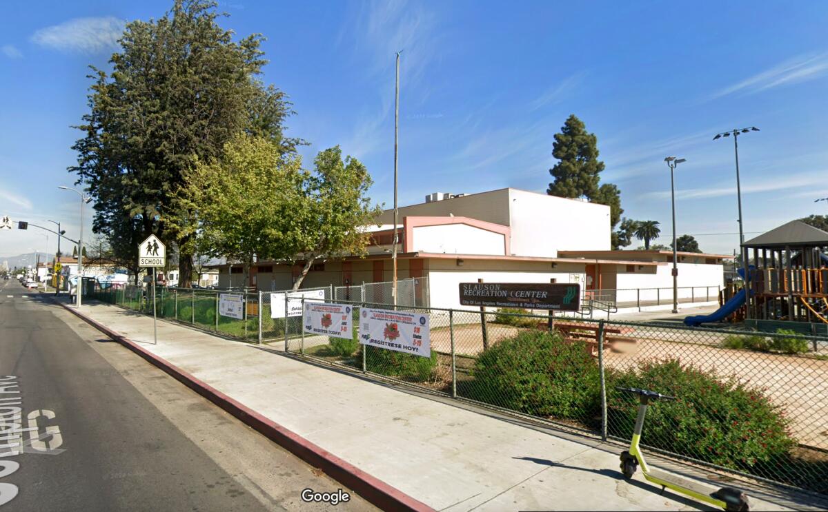 At the Slauson Recreation Center two Los Angeles police officers were injured Friday night after responding to a call