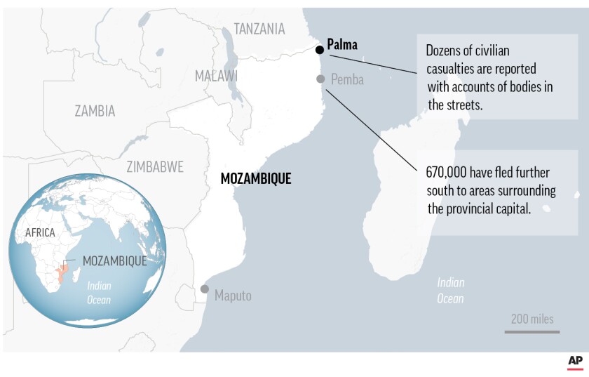 Map locates Palma, Mozambique. 