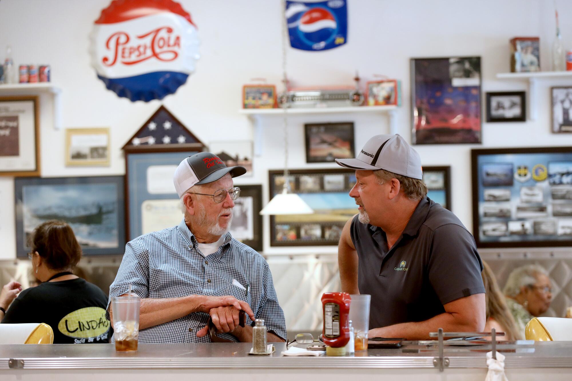 Ted Crumby, left, and Dennis Hillard, met for lunch at Linda's Soda Bar and Grill last spring