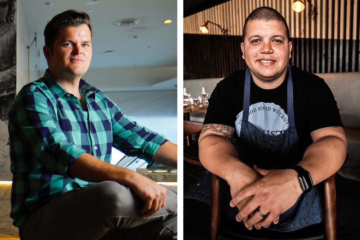Chefs Travis Swikard (left) and Brad Wise