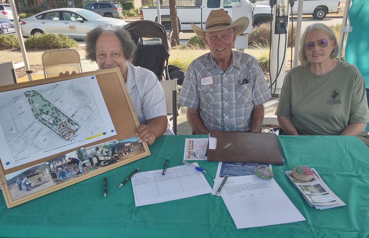 Santa Maria Greenway supporters, from left, David Stone, John Degenfelder and Barbara Hughes display a map of a potential Greenway site near the planned Ramona Intergenerational Community Campus (RICC).