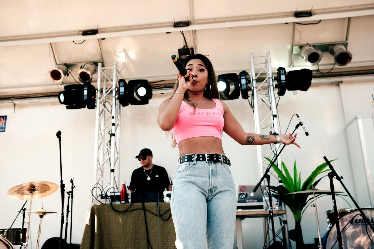 Rapper Gucci Mar, a Santa Ana native, performs at the East End Block Party festival in Santa Ana in 2019. 