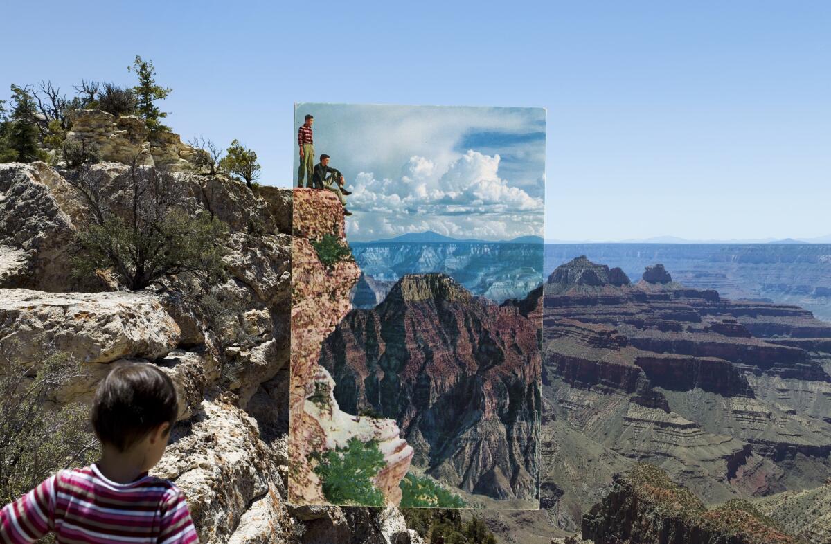 Mark Klett and Byron Wolfe, "Two Boys with Striped Shirts, Bright Angel Point, Grand Canyon," 2010 (Mark Klett and Byron Wolfe)
