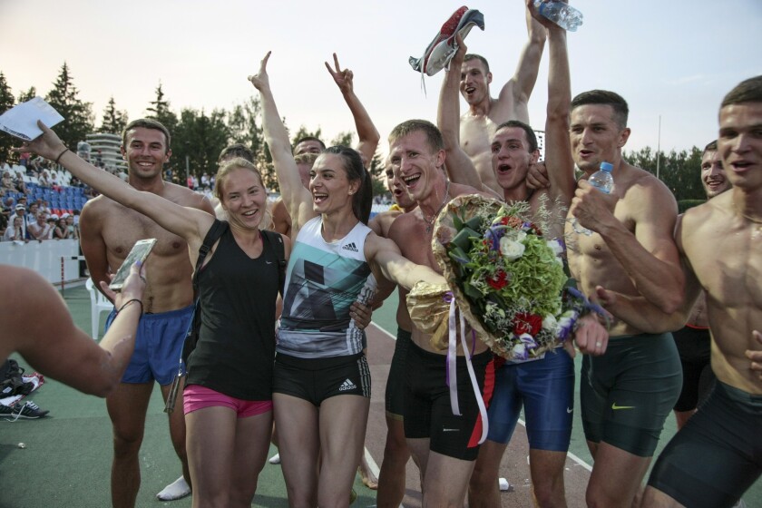 Members of the Russian national team at the Track and Field Championships in Cheboksary, Russia, on June 21.