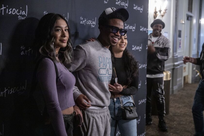 Compton rapper Roddy Ricch greets and has his picture taken with fans before his performance at the Regency Ballroom, Friday 17 January 2020 in San Francisco, CA. (Peter DaSilva / For The Times)