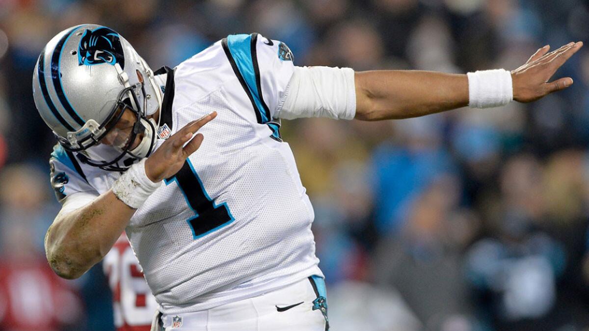 Cam Newton dabs during the NFC championship game.