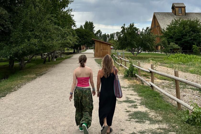 Erin Miserlis and her daughter take a walk.