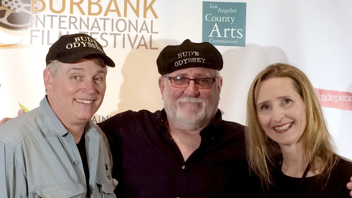 "Bud's Odyssey" director Mark Kirkland, from left, with the film's producers Bob Kingsbury and Jennifer Kingsbury at the screening during the Burbank International Film Festival on Sunday.