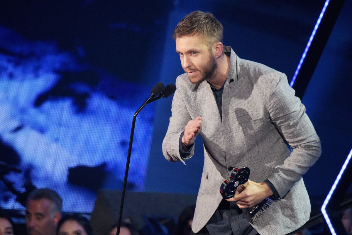 Calvin Harris is seen at the iHeartRadio music awards on April 3.