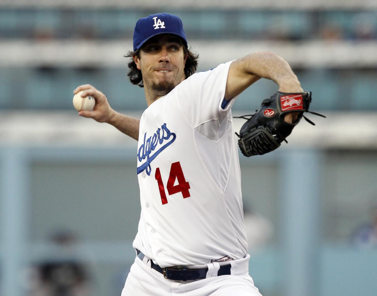 Dodgers pitcher Dan Haren got an easy outing Saturday night -- he was pulled after five innings and 78 pitches against Colorado.