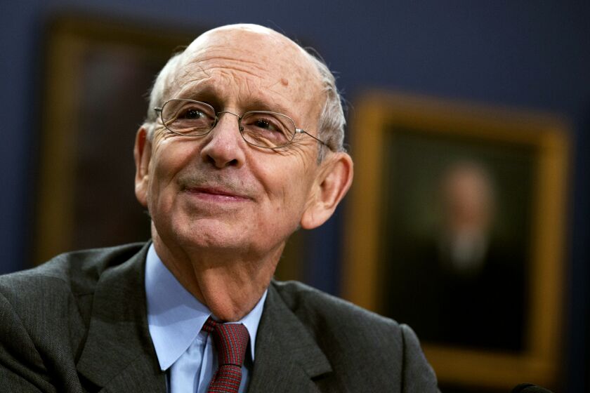 FILE - In this March 23, 2015 file photo, Supreme Court Associate Justice Stephen Breyer testifies on Capitol Hill in Washington. An Alabama death row inmate may be alive today because a transgender Virginia high school student was denied the use of the bathroom of his choice this year. The two seemingly unrelated cases have one thing in common: In each, a Supreme Court justice switched sides to provide a needed fifth vote to preserve the status quo. (AP Photo/Manuel Balce Ceneta, File)