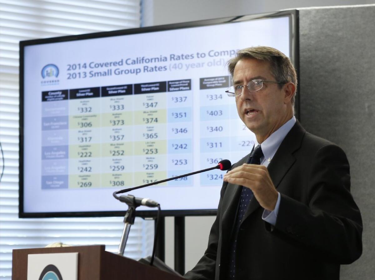 Peter Lee, executive director of Covered California, discusses proposed rates for the state's new health insurance market for individuals in Sacramento last week.