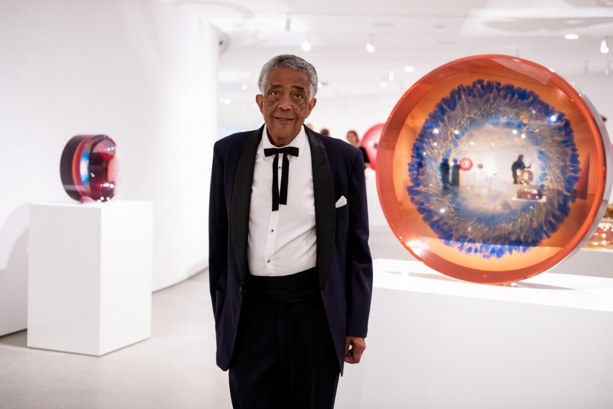 Artist Fred Eversley pictured inside his solo exhibition at OCMA.