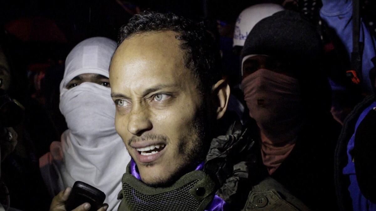 Oscar Perez, in a file photograph, stole a helicopter and lobbed grenades at government buildings in Caracas, Venezuela, in June.