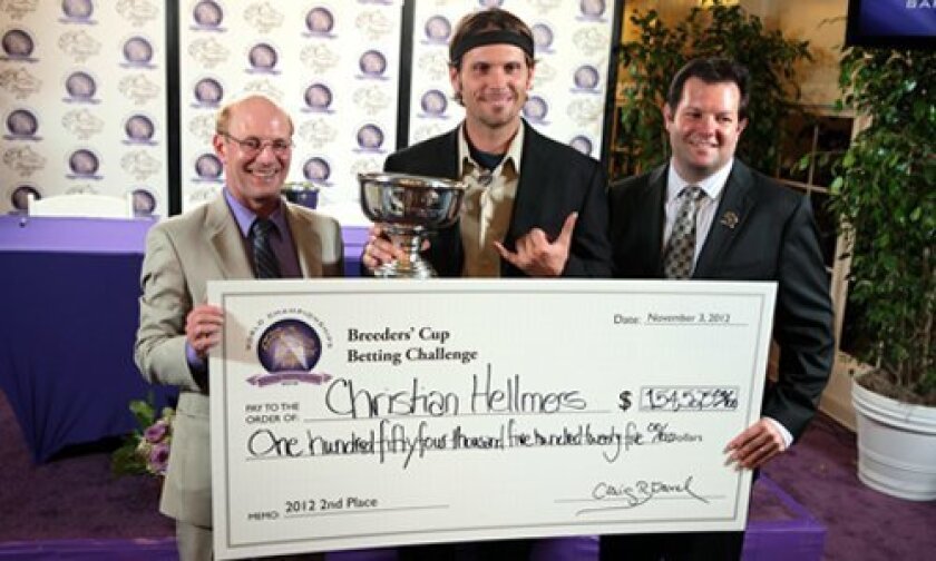 (L-R) Breeders’ Cup contest administrator Ken Kirchner, Christian Hellmers and Santa Anita representative Nate Newby.