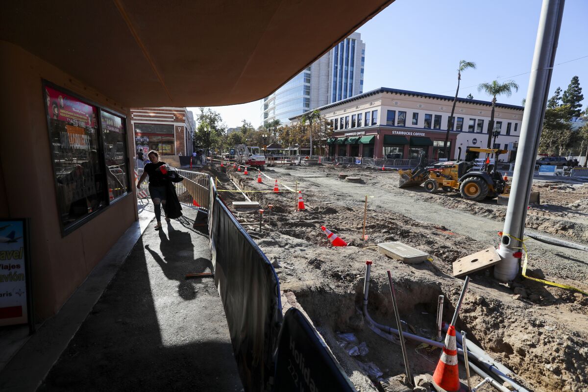 Businesses remain open amid construction on the O.C. Streetcar in downtown Santa Ana