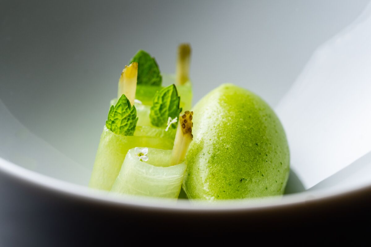 A tasting course on chef-director William Bradley's California gastronomy menu at Addison resaturant.