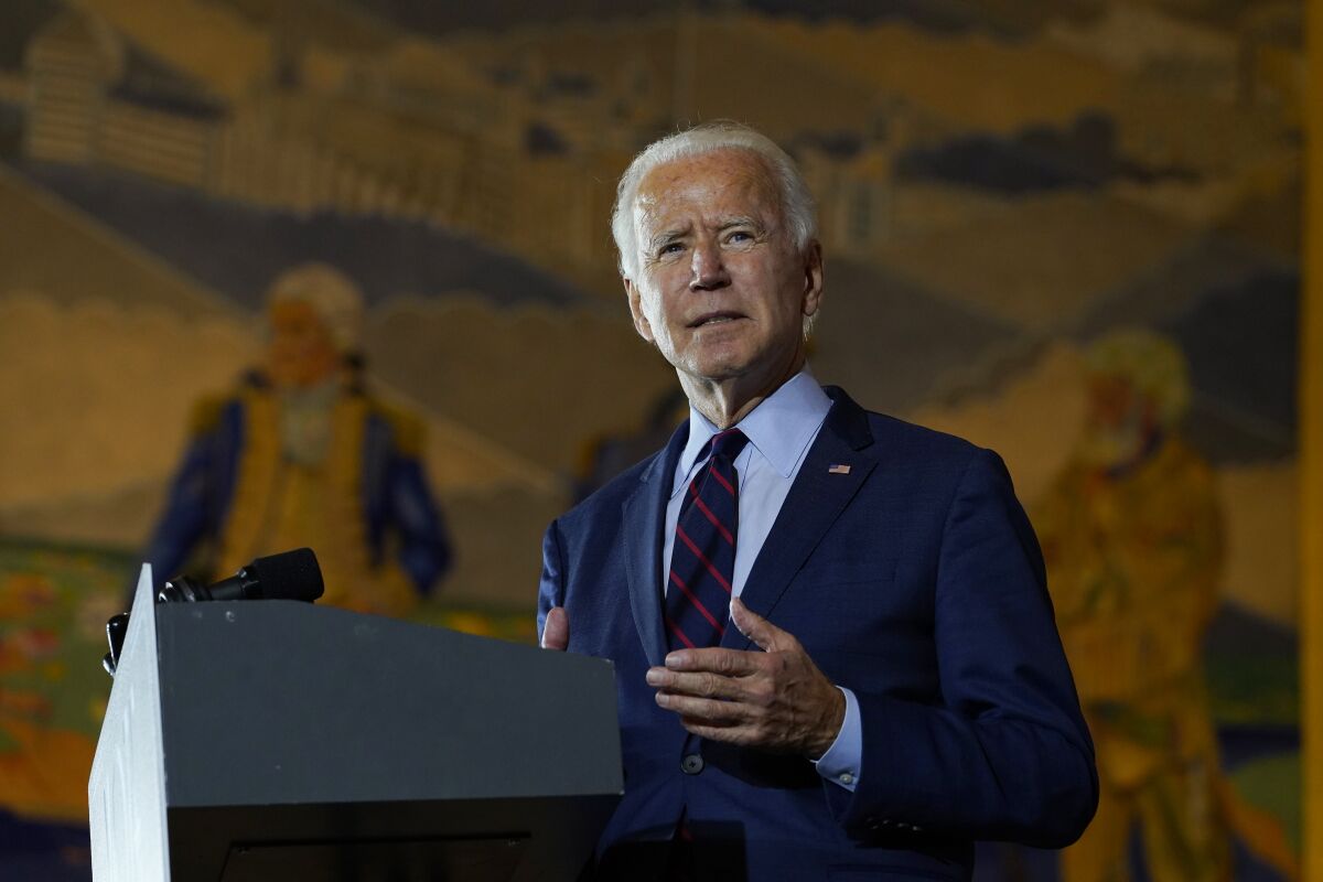 Former Vice President Joe Biden speaks at Cincinnati Museum Center at Union Terminal in Cincinnati on Oct. 12.