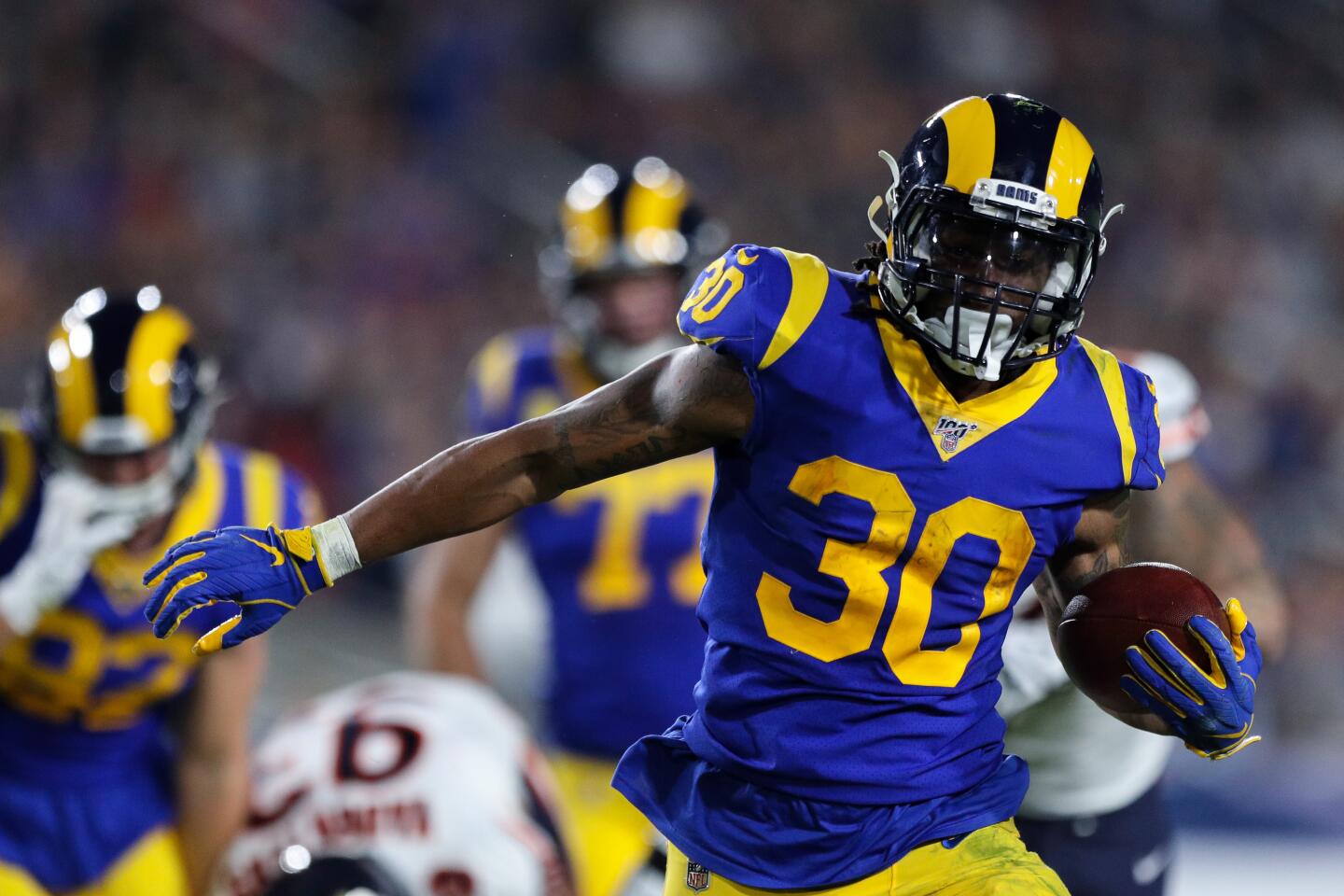 Rams running back Todd Gurley carries the ball against the Chicago Bears.