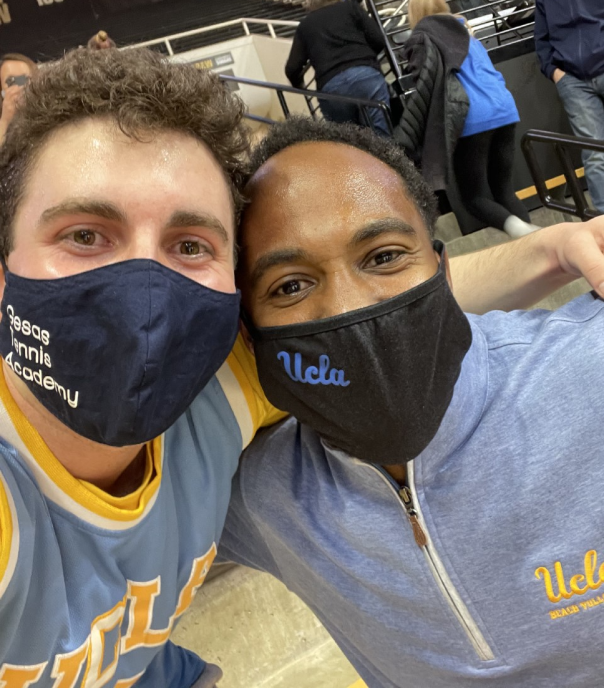 A selfie of Ryan Gesas, in UCLA jersey, and Martin Jarmond.