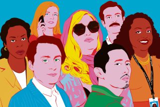 An illustration of various actors in character who are nominated for an Emmy