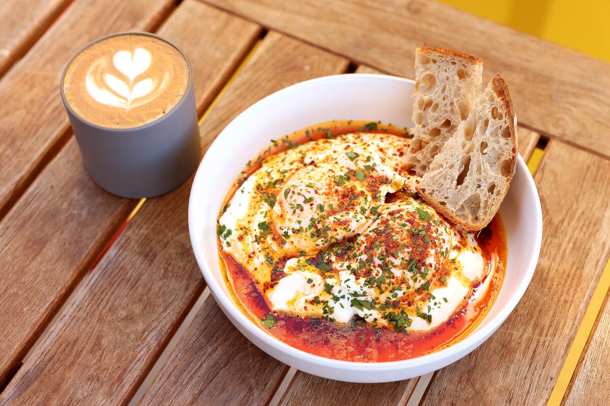 Turkish eggs paired with a latte at Lokl Haus