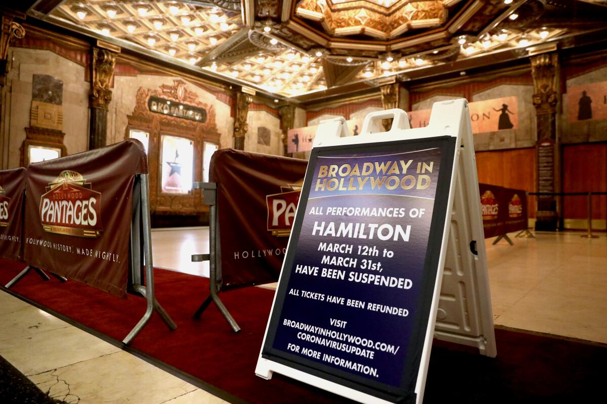 The Hollywood Pantages Theatre has suspended "Hamilton." 
