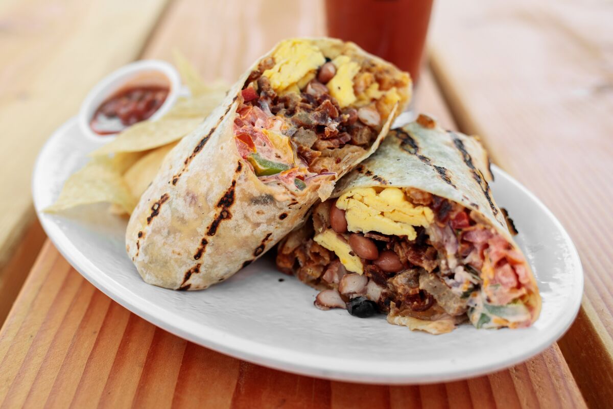 The brunch Cali duo breakfast burrito at Mavericks Beach Club.