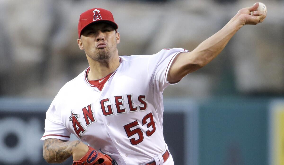 Angels starting pitcher Hector Santiago lasted only 2 1/3 innings against the Yankees on Wednesday in a 9-2 loss. He's now 0-6 with a 5.19 earned-run average this season.