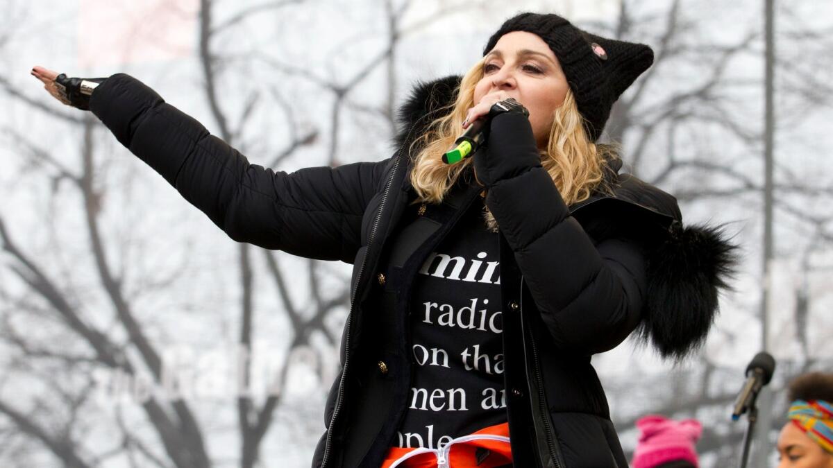 Madonna performs on stage during the Women's March rally in Washington on Jan. 21, 2017.