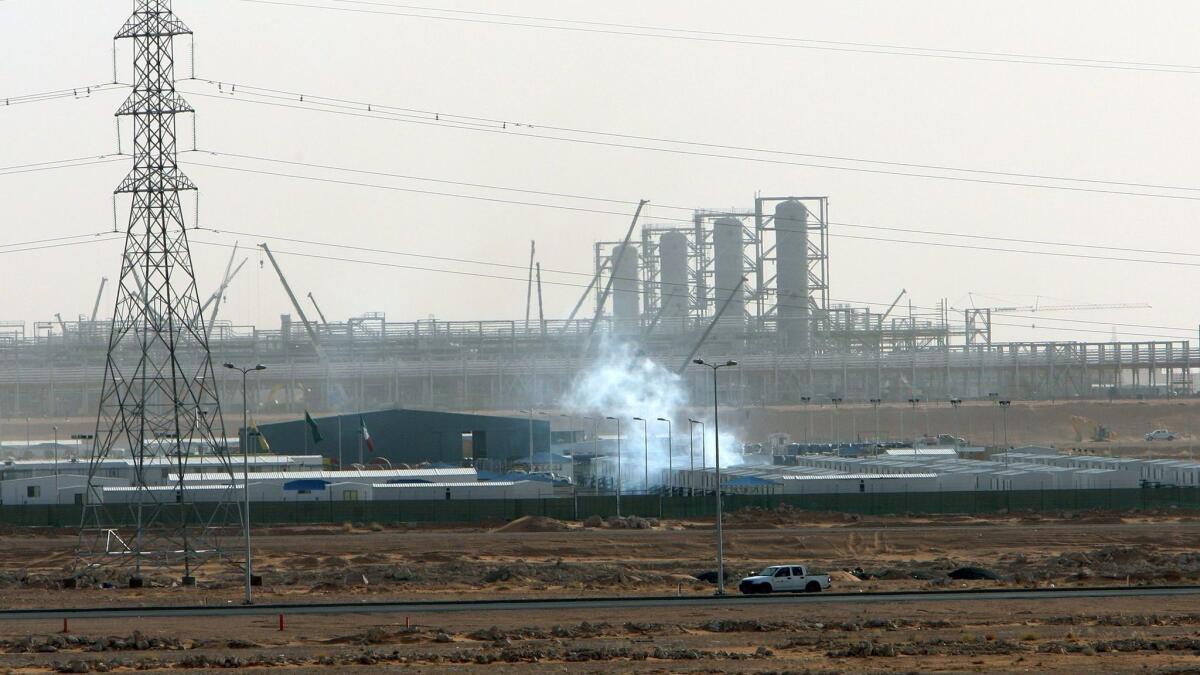 Oil producing facilities at the Khurais oil field in the Kingdom of Saudi Arabia. Sempra Energy and Saudi-based Aramco’s deal underscores each company’s desire to expand its presence in the growing international natural gas market.