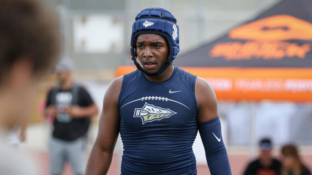 St. John Bosco safety Jonathan Vaughns takes part in a seven-on-seven passing tournament.