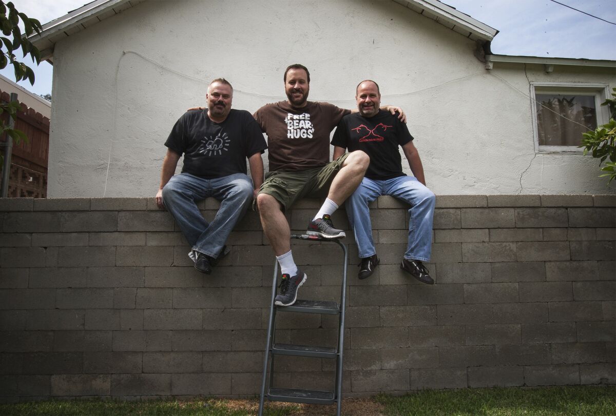 Ben Zook, left, his husband, Joe Dietl, and Rick Copp star in "Where the Bears Are," a Web comedy series filmed mostly at Ben and Joe's L.A. home.