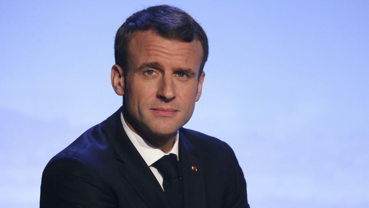 France's President Emmanuel Macron delivers a speech in Paris on Monday.