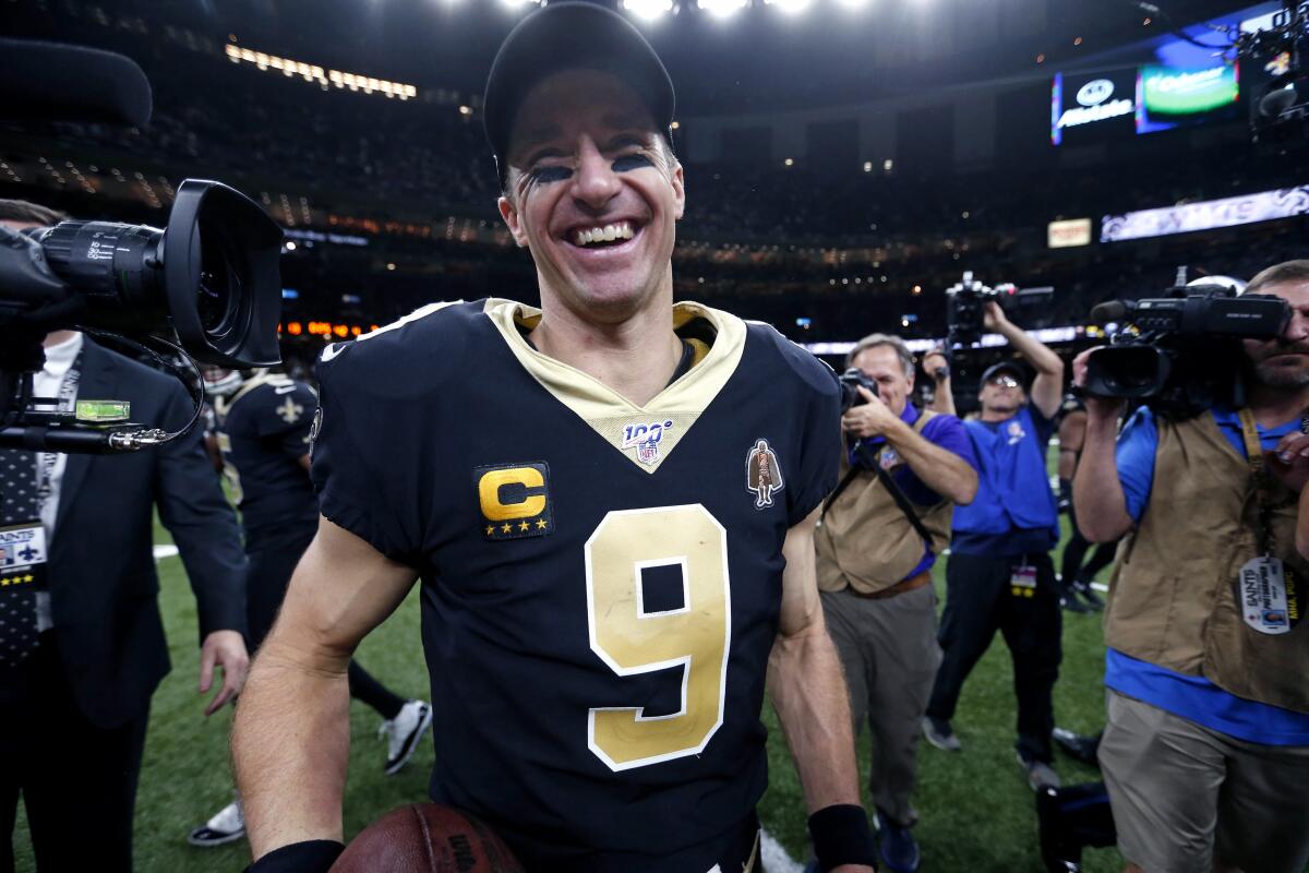 Drew Brees, pictured during his playing days with the New Orleans Saints, co-founded Football ’N’ America in 2017.