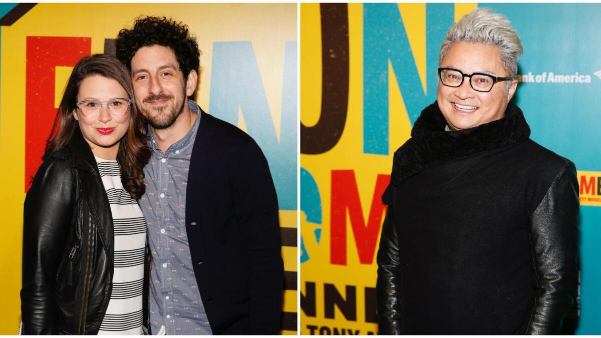 Katie Lowes, left, and Adam Shapiro and, right, Alec Mapa.