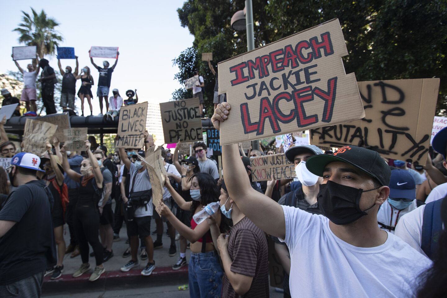 Protesters in downtown Los Angeles