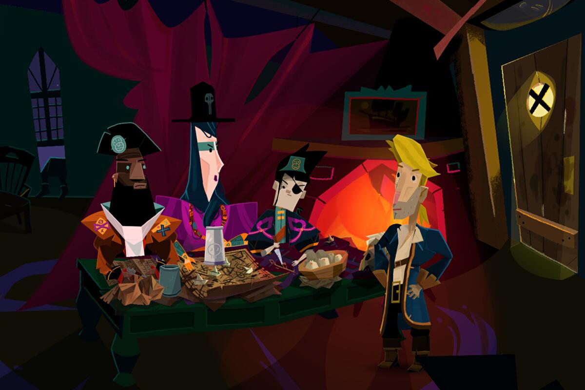 An animated image of four characters in pirate gear.