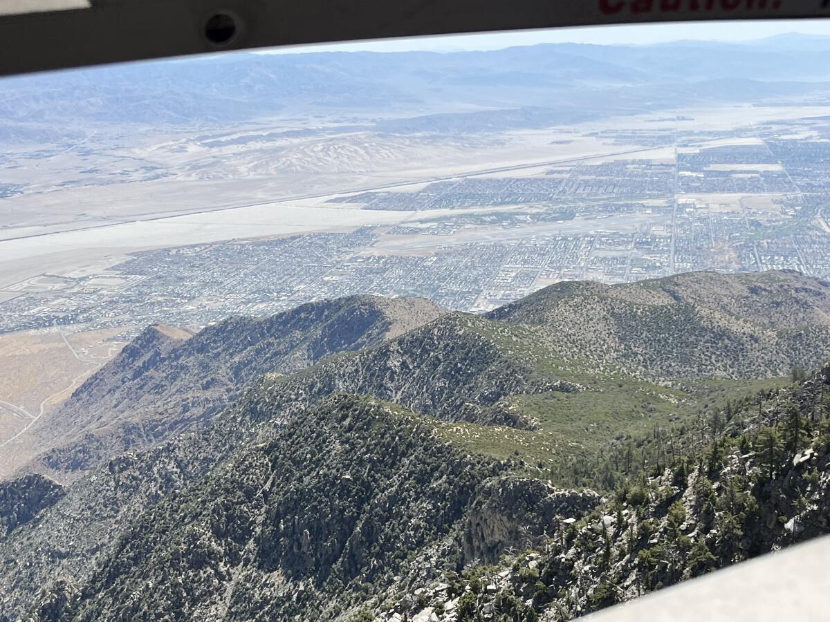 A view of California's Coachella Valley from an open window of the Palm Springs Aerial Tramway.
