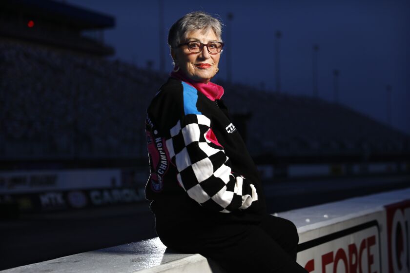 *******DO NOT USE***** FOR WOMENS SPECIAL SECTION RUNNING MARCH 8********HUNTERSVILLE-NC-NOVEMBER 4, 2019: Shirley Muldowney is photographed at the zMAX Dragway in Concord, North Carolina on Monday, November 4, 2019. (Christina House / Los Angeles Times)