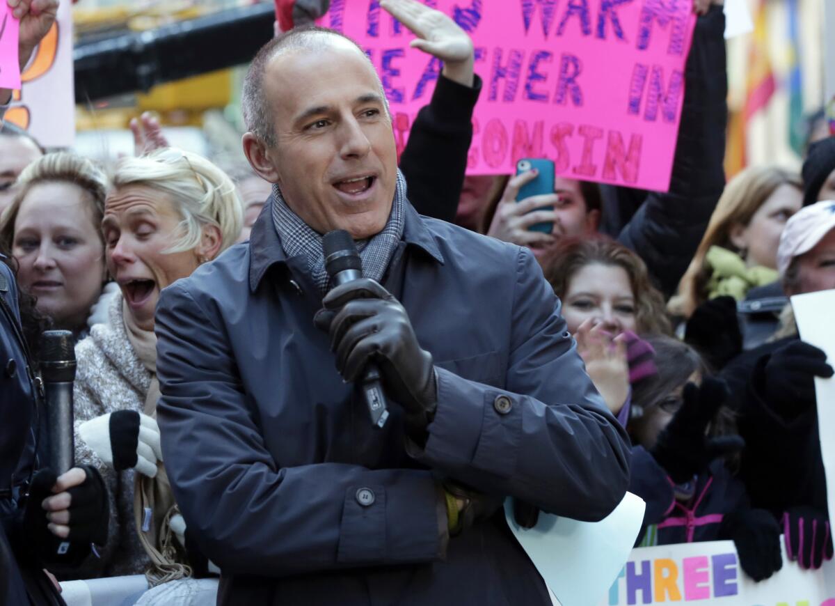 In this Friday, March 29, 2013, file photo, Matt Lauer, co-host of the NBC "Today" television program, appears during a segment of the show in New York's Rockefeller Center.