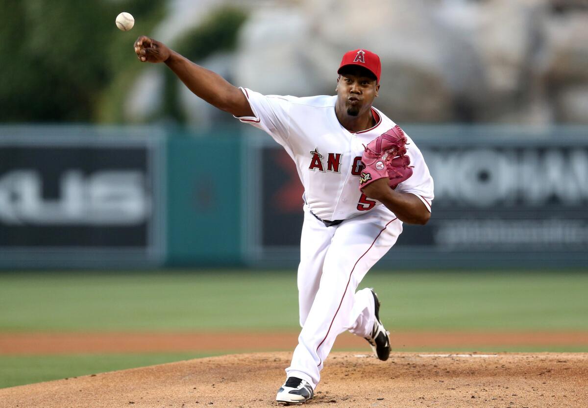 Angels starter Jerome Williams pitches against the Houston Astros at Angel Stadium.