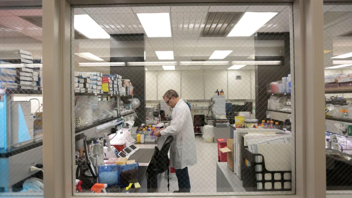 A scientist works in Allergan's Irvine research labs in 2015.