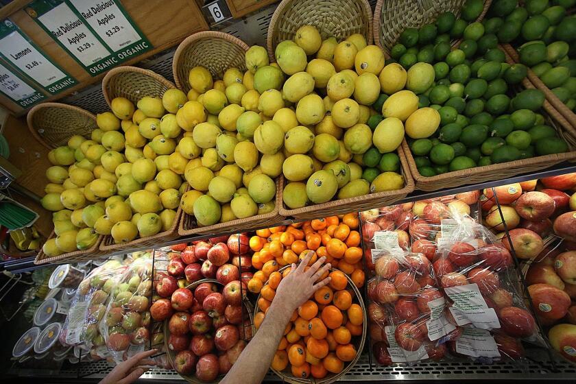 Organic produce is displayed at a natural food store in Minneapolis.