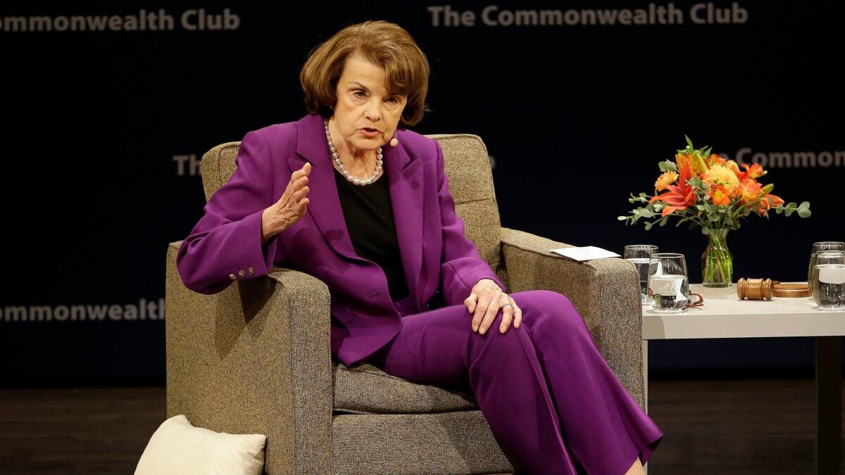 Sen. Dianne Feinstein (D-Calif.) speaks at the Commonwealth Club in San Francisco on Aug. 29.