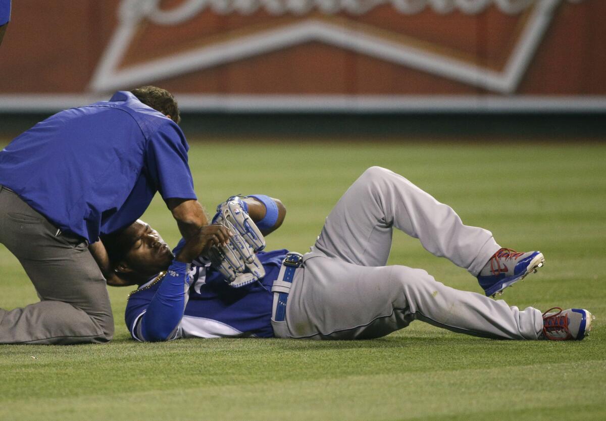 Los Angeles Angels Mike Trout and Los Angeles Dodgers Clayton Kershaw  collide