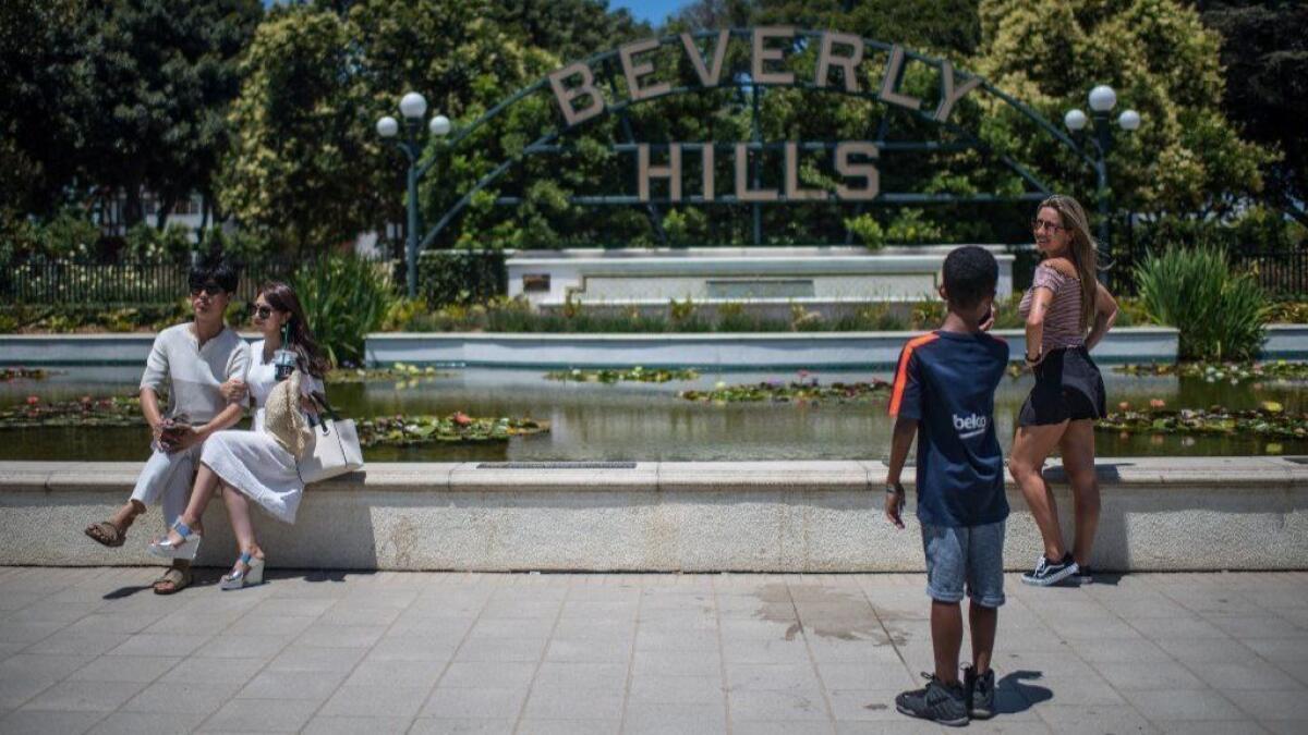 Beverly Gardens Park near Rodeo Drive in Beverly Hills in July 2018.