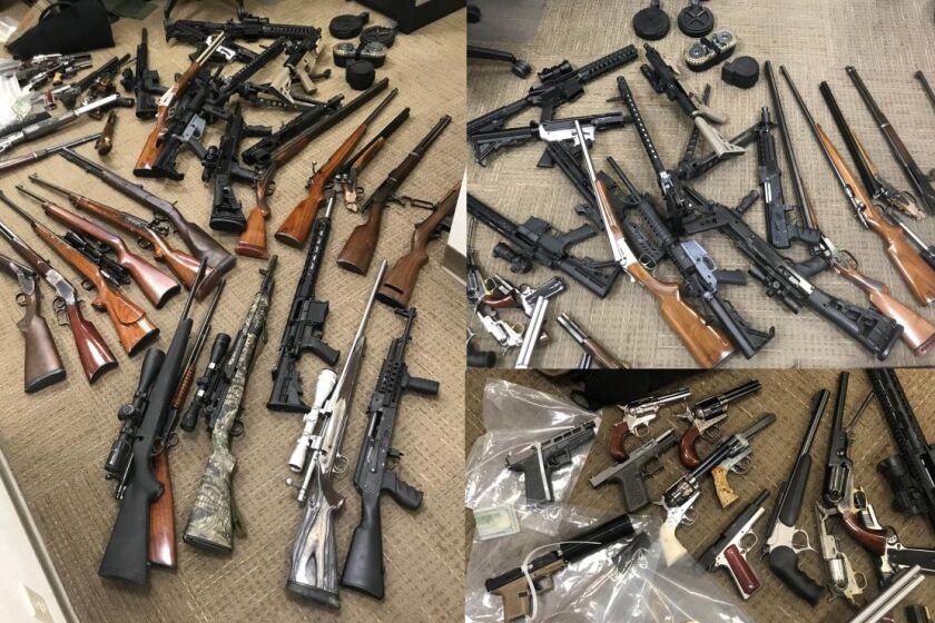 Deputies found 46 firearms, including some fully automatic and others reported stolen, while serving warrant Monday in Ramona