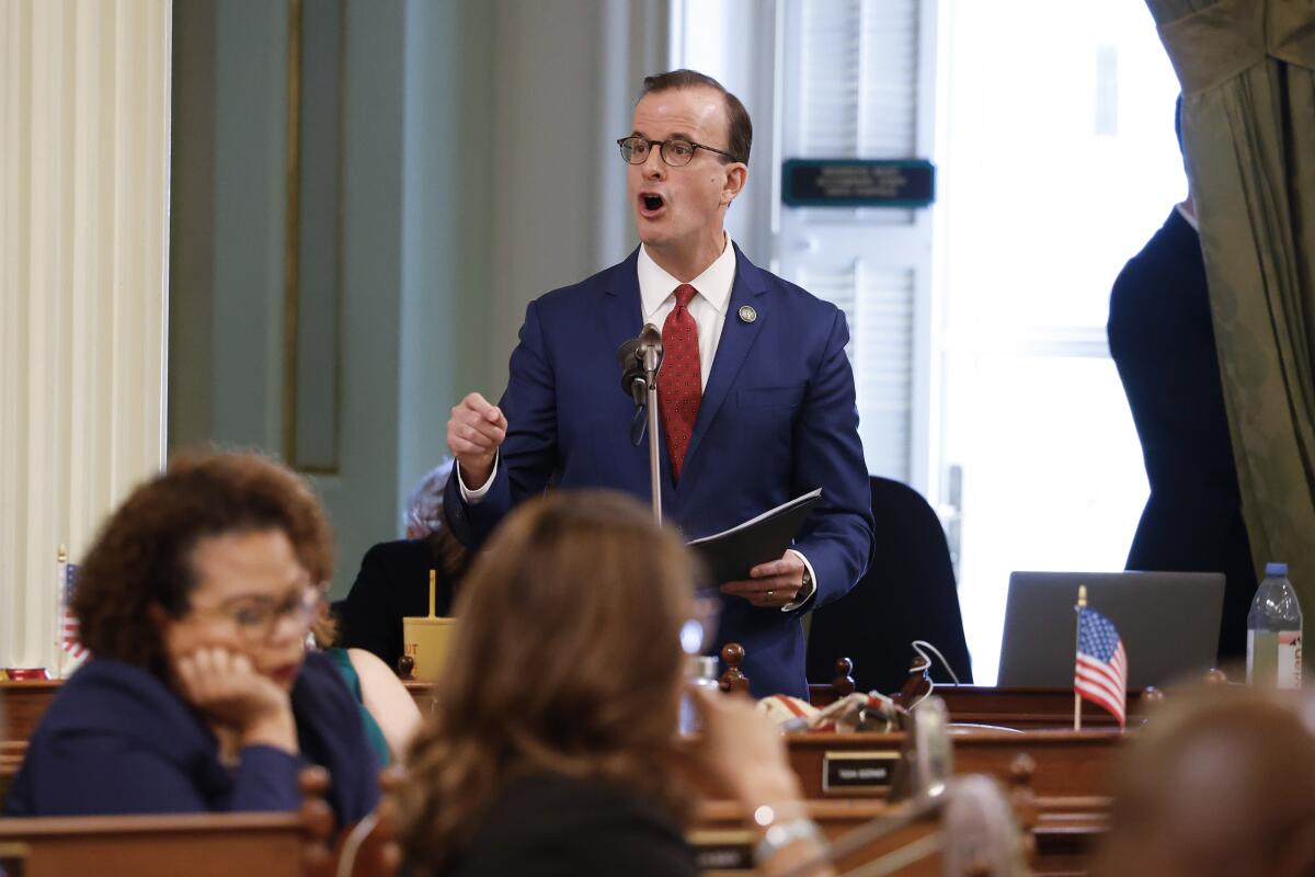 Democratic Congressman Marc Berman speaks at a meeting in California's state legislature